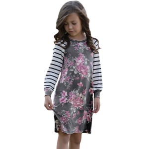 Gray Spring Fling Floral Striped Sleeve ...