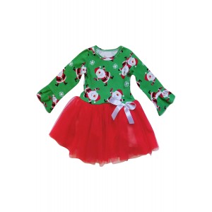 Green Red Santa Snowflack Print Christma...