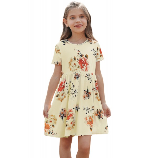 Short Sleeve Pocketed Children's Floral Dress Short Sleeve Pocketed Children's Floral Dress