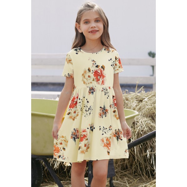 Short Sleeve Pocketed Children's Floral ...