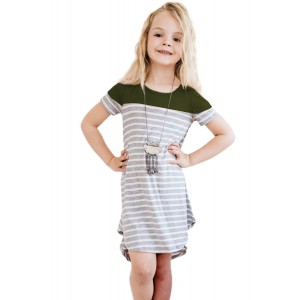 Green Colorblock Patchwork Striped Girls...