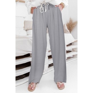 Gray High Waist Drawstring Wide Legs Cas...