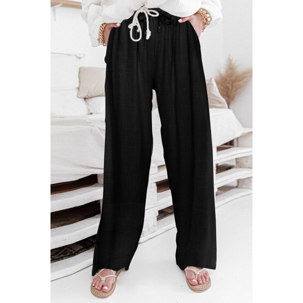 Black High Waist Drawstring Wide Legs Ca...