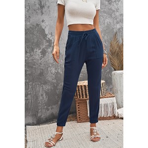 Blue Drawstring Elastic Waist Joggers wi...