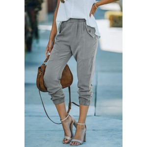 Gray Casual Pocketed Elastic Waist Jogge...