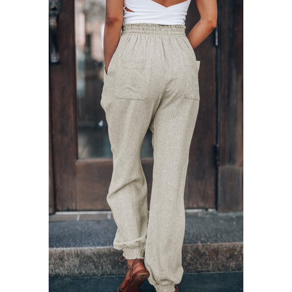 Beige Casual Drawstring High Waist Pockets Joggers