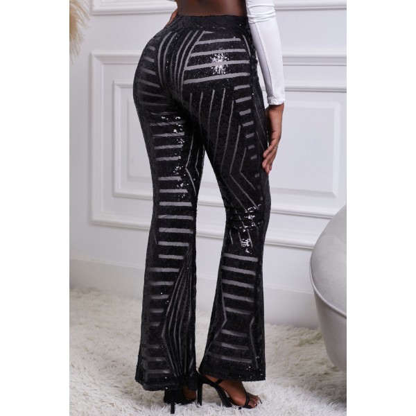 Black Sequin Wide Leg Pants