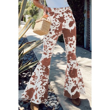 Brown Cow Print High Waisted Flared Pant...