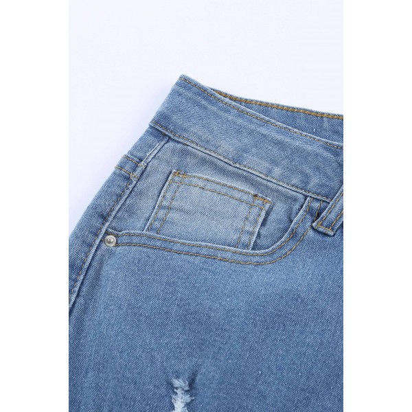 Leopard Print Stitching Ripped Skinny Jeans