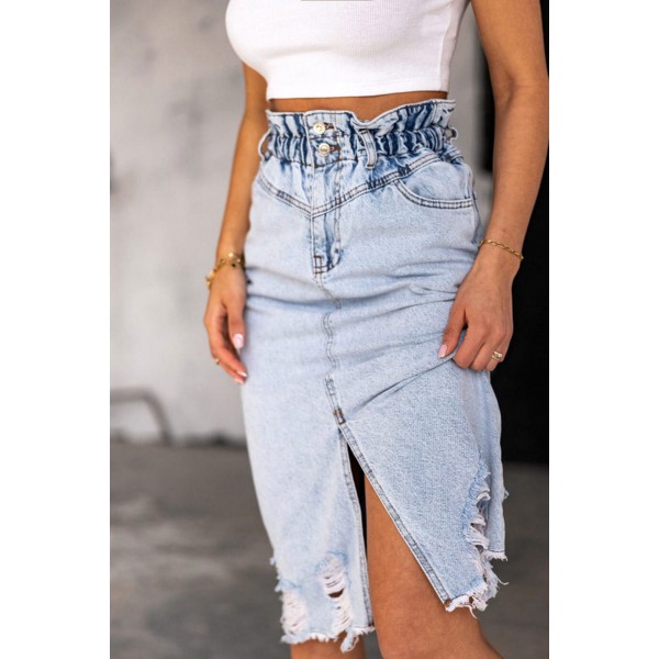 Sky Blue High Waist Hole Denim Skirts Sky Blue High Waist Hole Denim Skirts