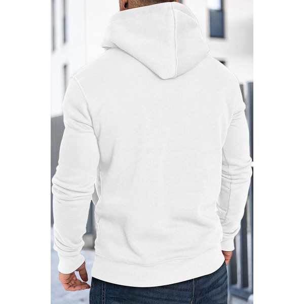 White Letter Print Men's Hoodie with Kangaroo Pocket
