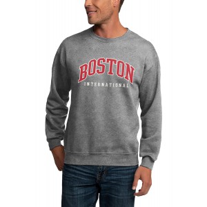 Gray BOSTON Letters Print Crew Neck Men'...