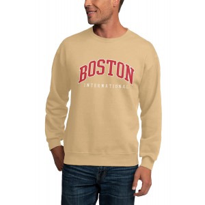 Khaki BOSTON Letters Print Crew Neck Men...