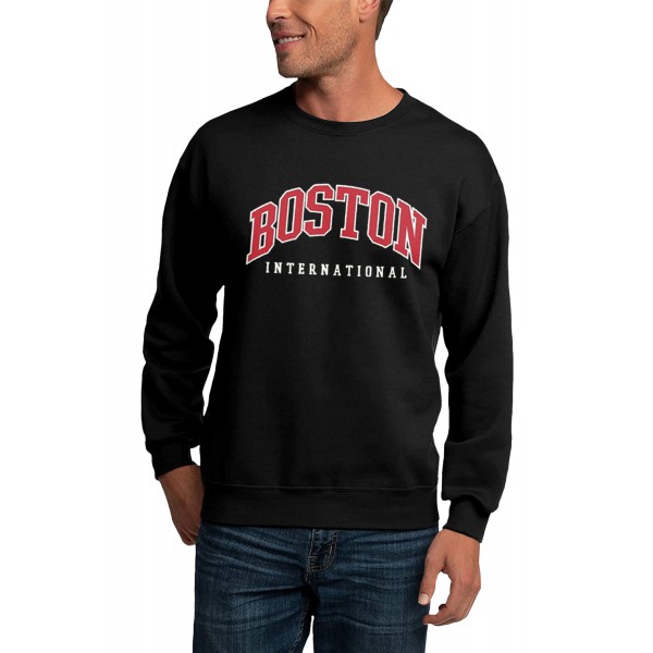 Black BOSTON Letters Print Crew Neck Men...