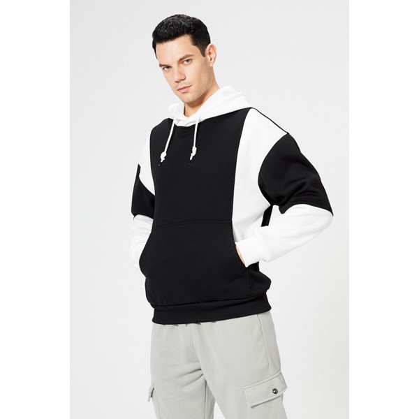 Black Men Colorblock Pullover Long Sleev...