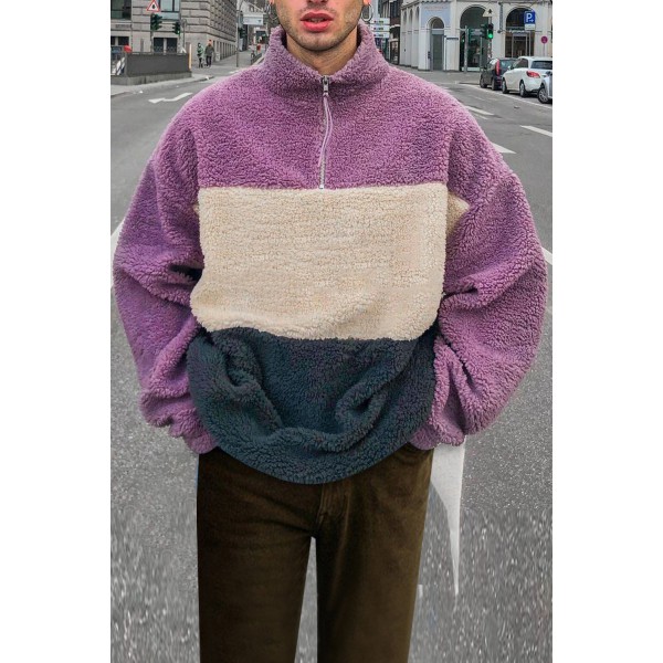 Men's Color Block Plush Quarter Zip Sweatshirt