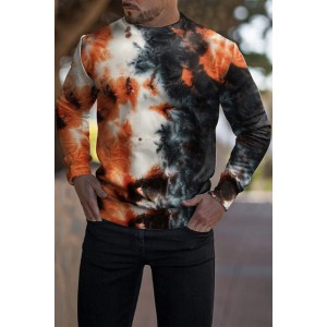 Orange Tie-dye Long Sleeve Men Sweatshir...