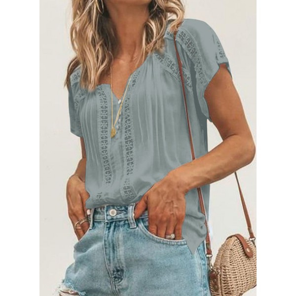 Crochet Eyelet Short Sleeves Top