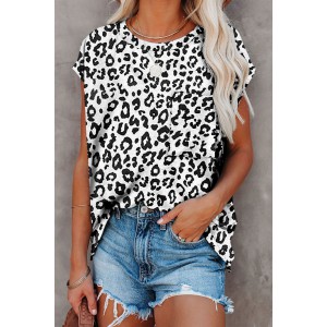 Crew Neck Leopard Print T-shirt with Poc...