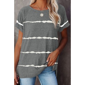 Gray Stripe Print Loose T-shirt...