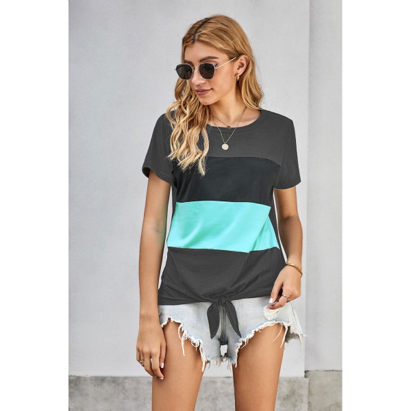 Gray Color Block Panel Front T-shirt wit...
